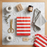 Red and White Stripe Gift Paper Bags - Size 10x4x12 Inches - Image 2